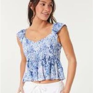 Hollister Smocked Blue Floral Top